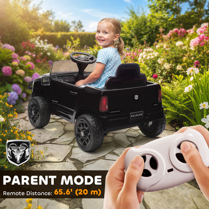 12V Kids Ride on Car, Licensed Dodge RAM 3500 Ride on Toys with Dual Motors, Remote Control for Toddlers, Black