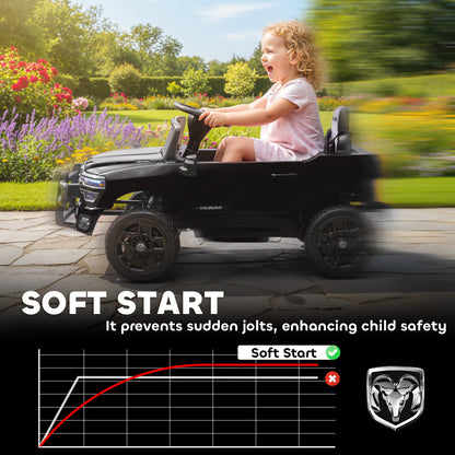 12V Kids Ride on Car, Licensed Dodge RAM 3500 Ride on Toys with Dual Motors, Remote Control for Toddlers, Black