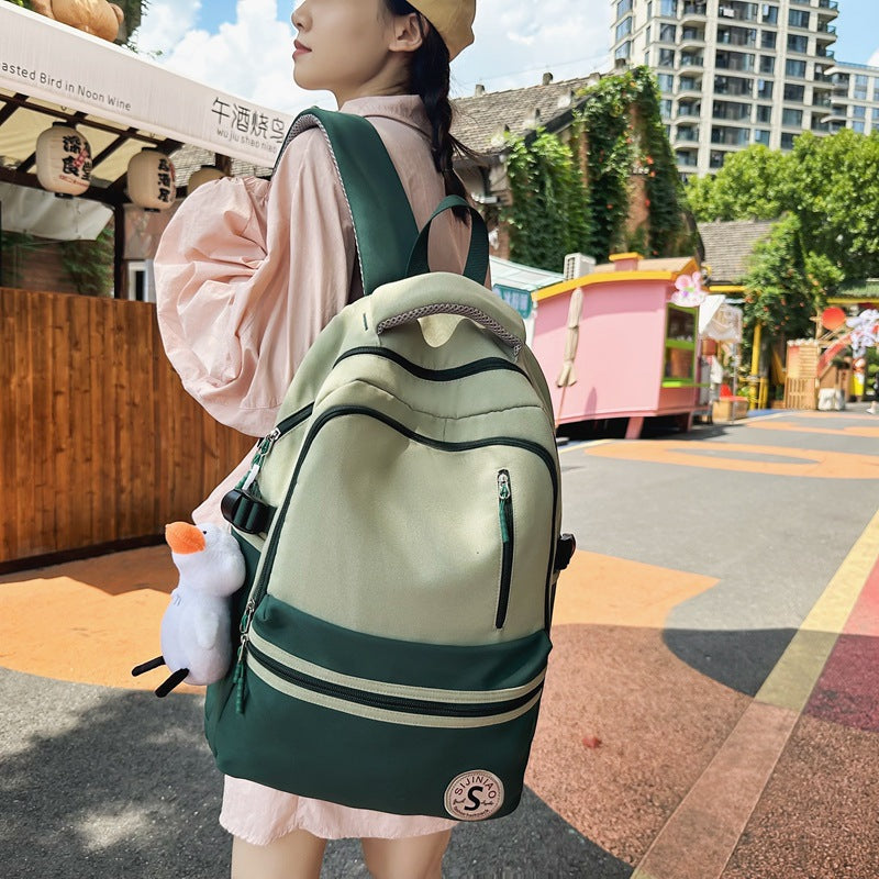 Retro Contrast Color Casual Backpack for Women - Waterproof Nylon