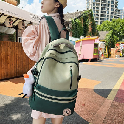 Retro Contrast Color Casual Backpack for Women - Waterproof Nylon