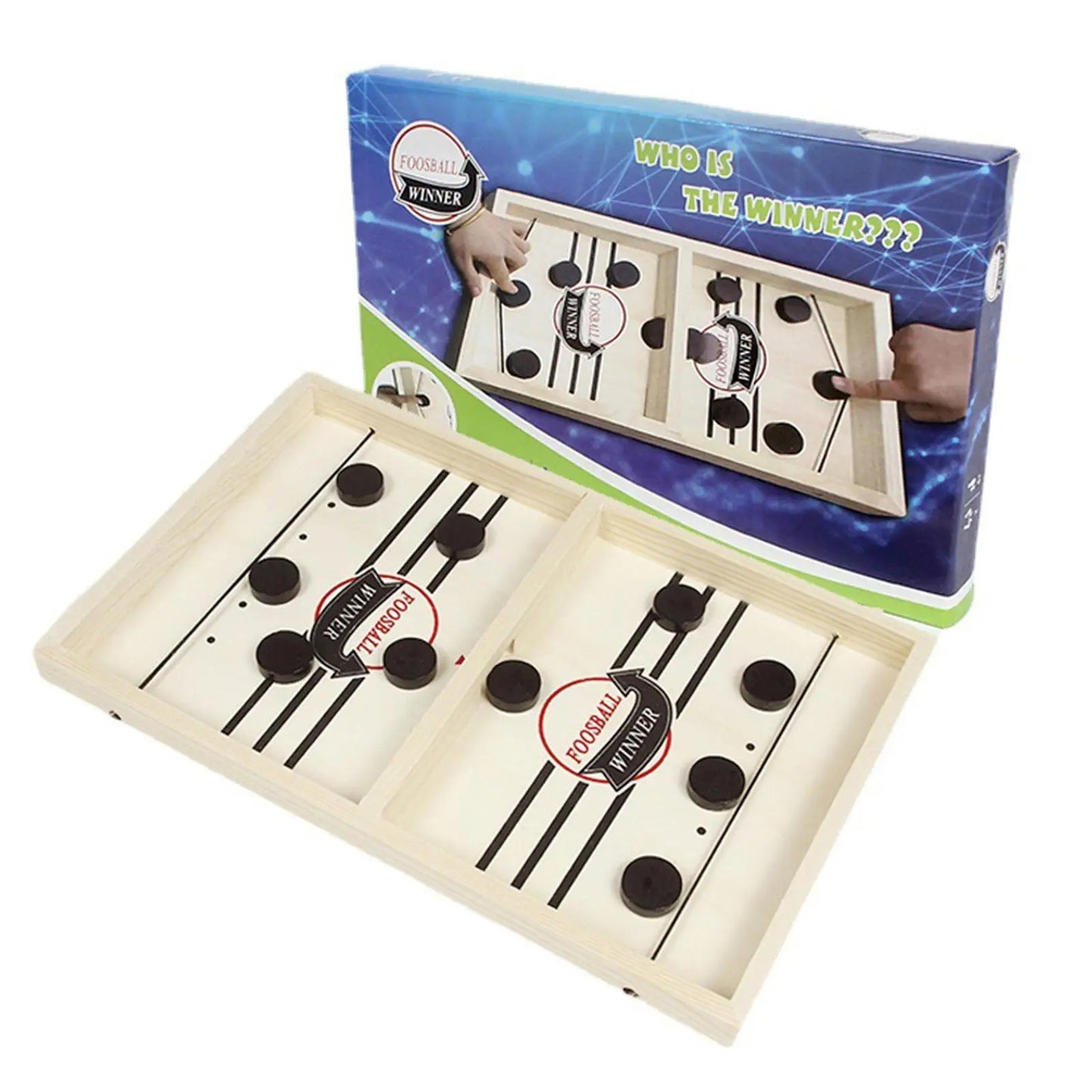 Fast Sling Puck Game - Wooden Hockey Foosball Table Toy
