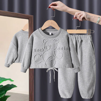 Toddler Girls Bear Pullover Hoodie Suit - Cute Outfit Set